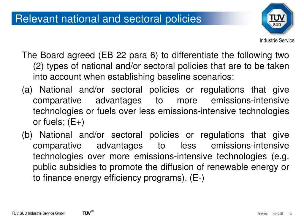 relevant national and sectoral policies