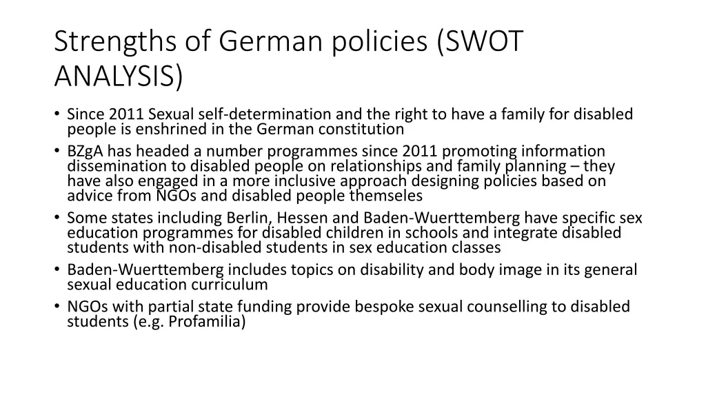 strengths of german policies swot analysis