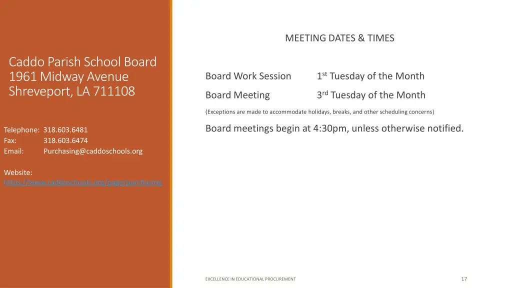 meeting dates times