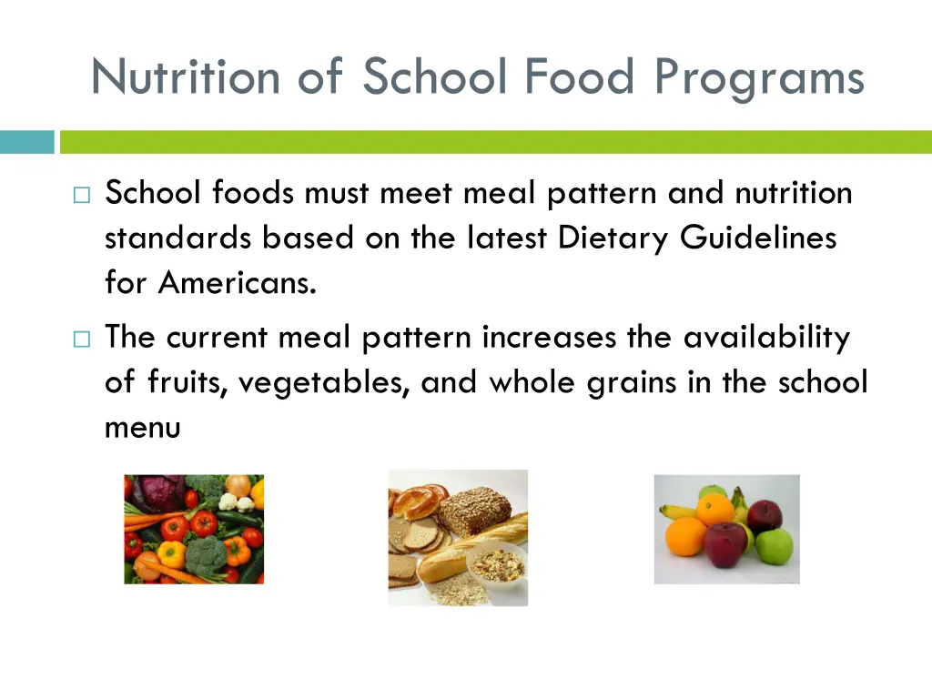nutrition of school food programs