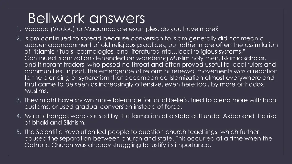 bellwork answers 1 voodoo vodou or macumba