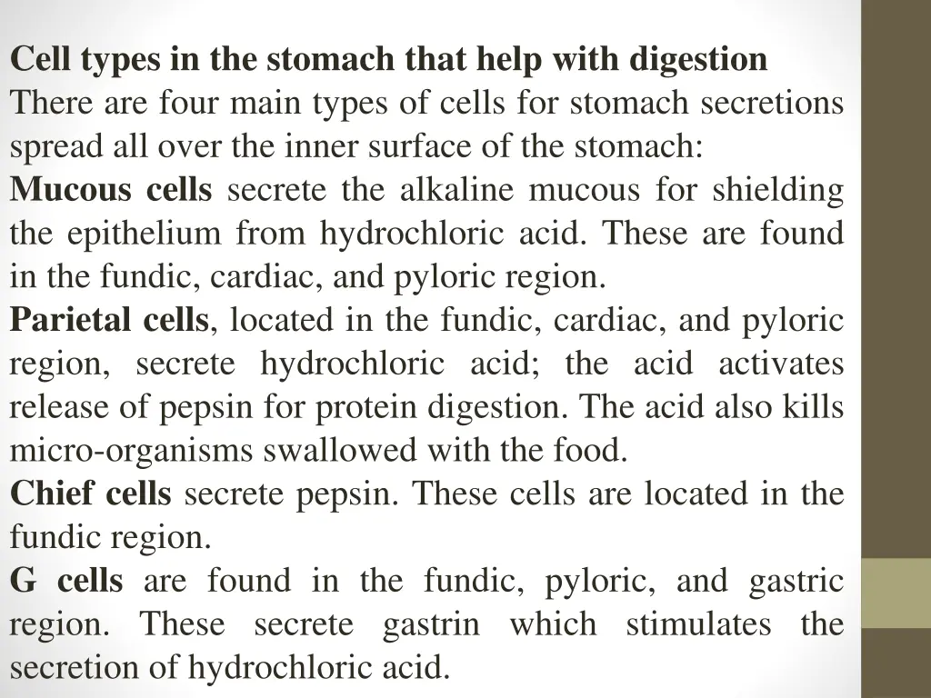 cell types in the stomach that help with