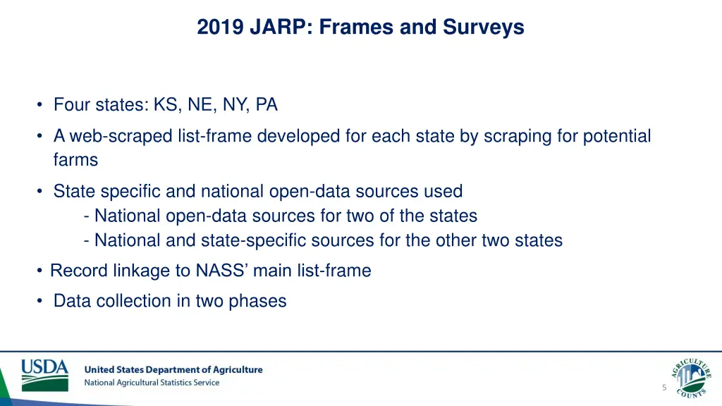 2019 jarp frames and surveys
