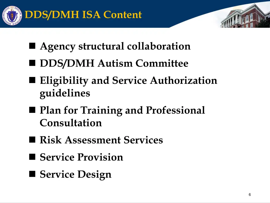 dds dmh isa content