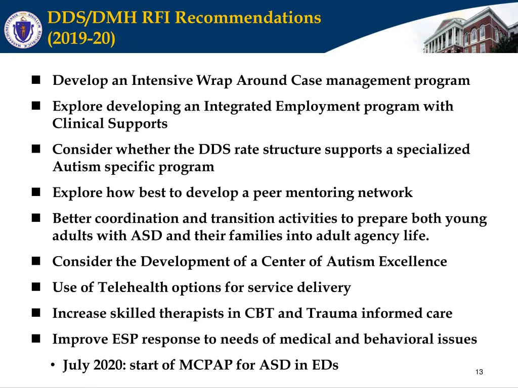 dds dmh rfi recommendations 2019 20