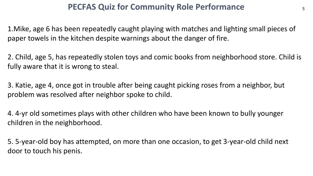 pecfas quiz for community role performance