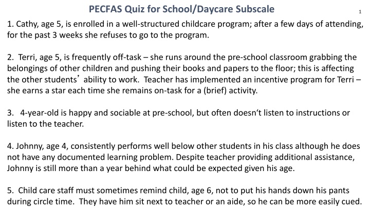 pecfas quiz for school daycare subscale
