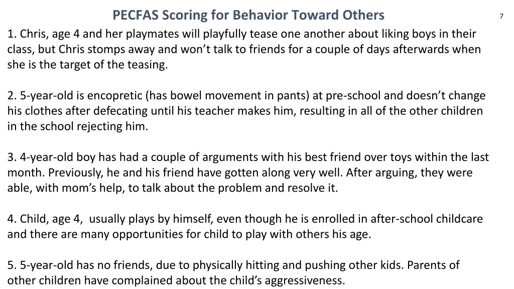 pecfas scoring for behavior toward others 1 chris