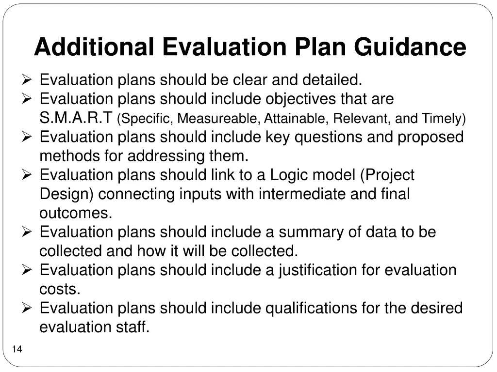 additional evaluation plan guidance