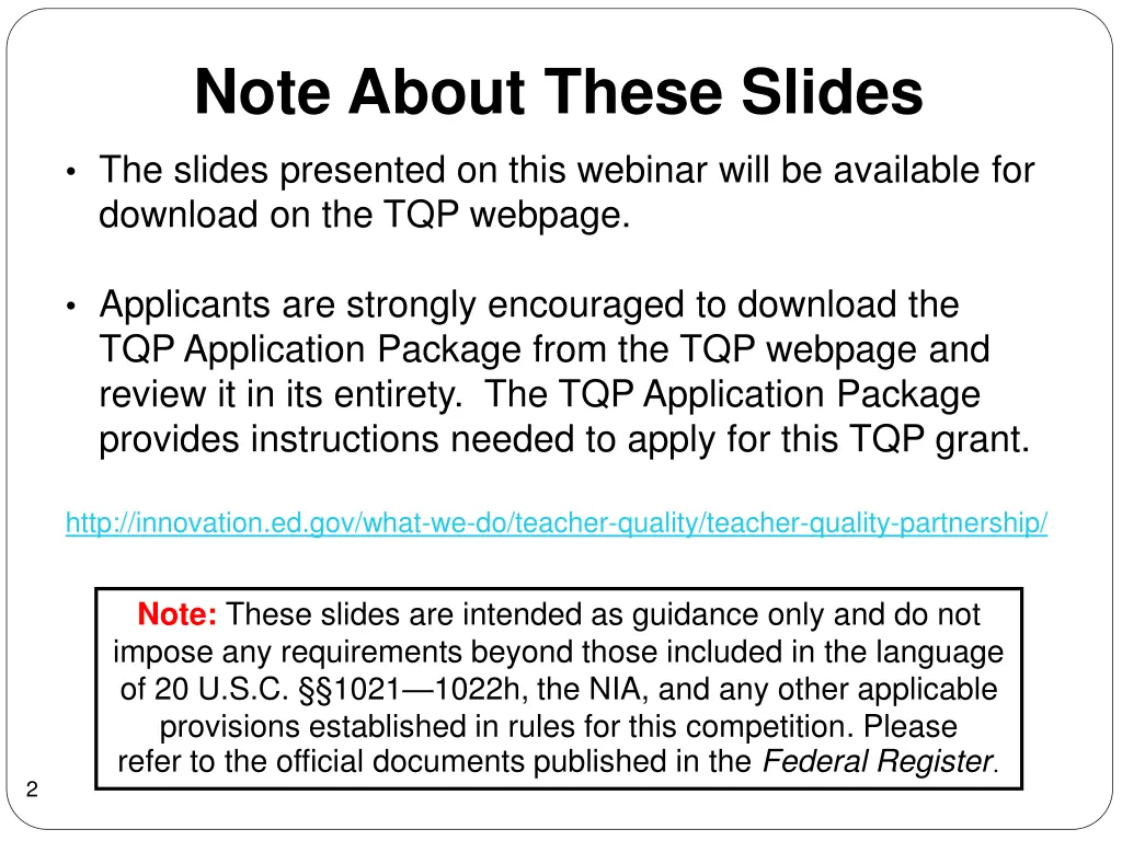 note about these slides