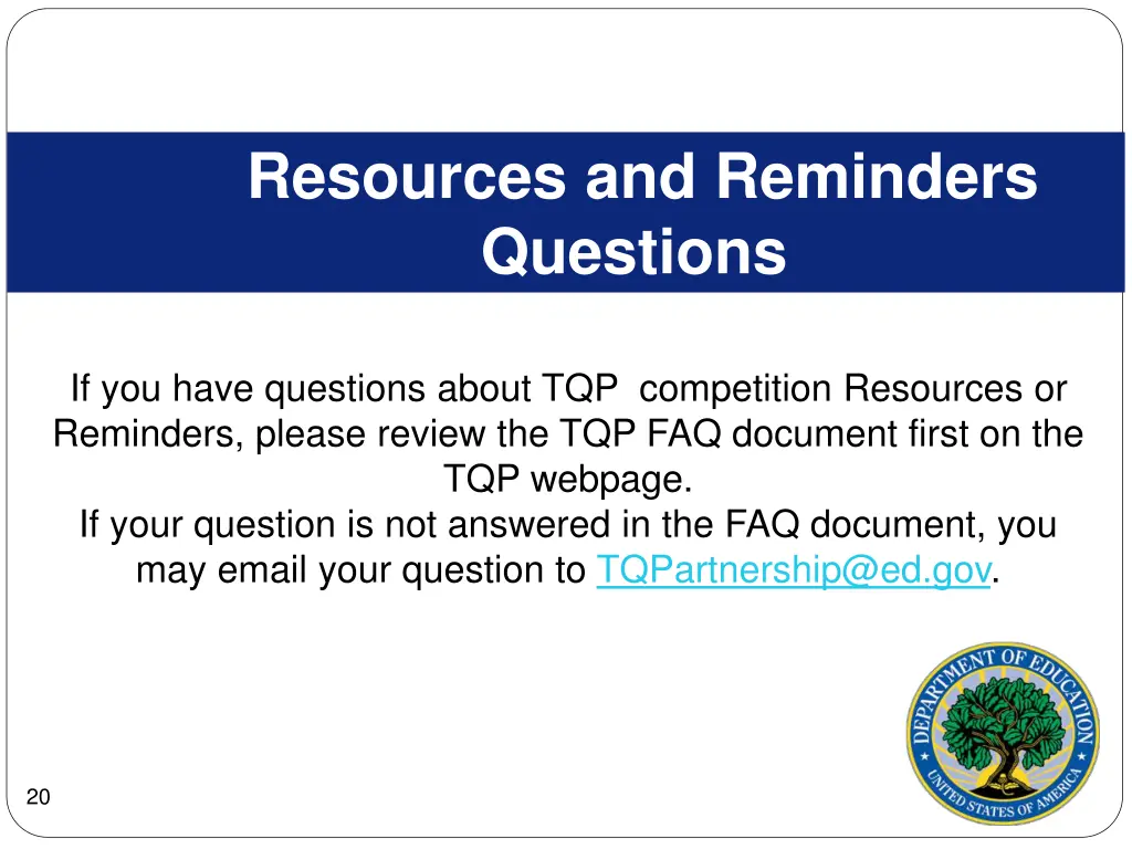 resources and reminders questions