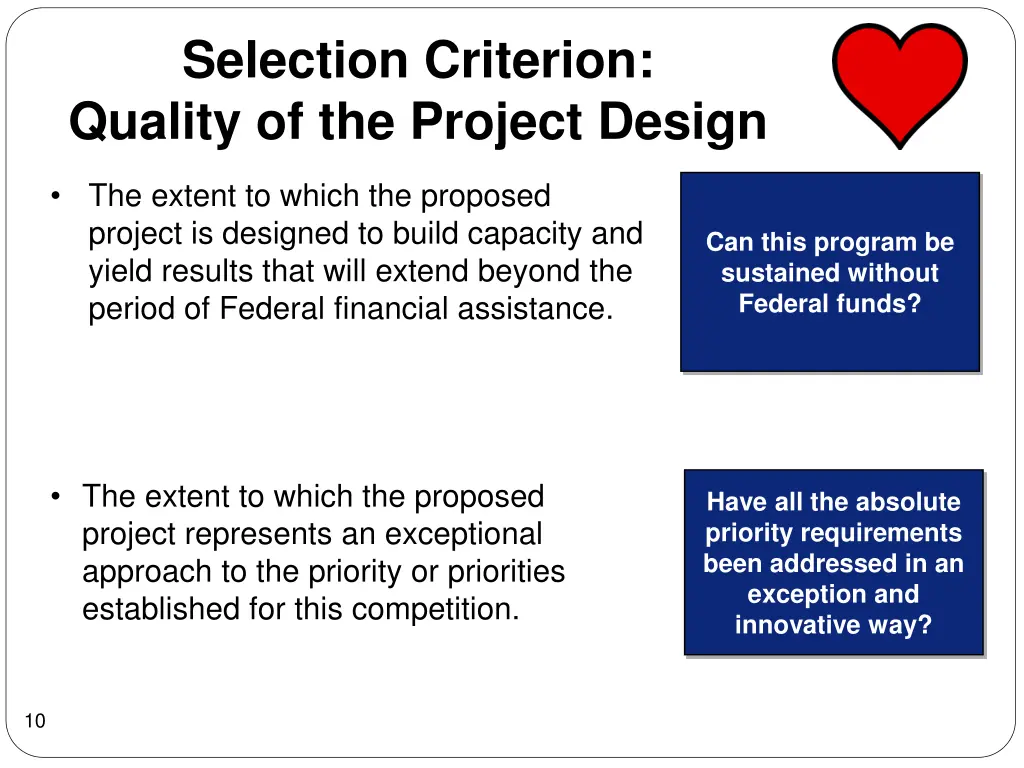 selection criterion quality of the project design 1