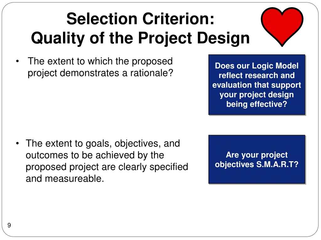 selection criterion quality of the project design