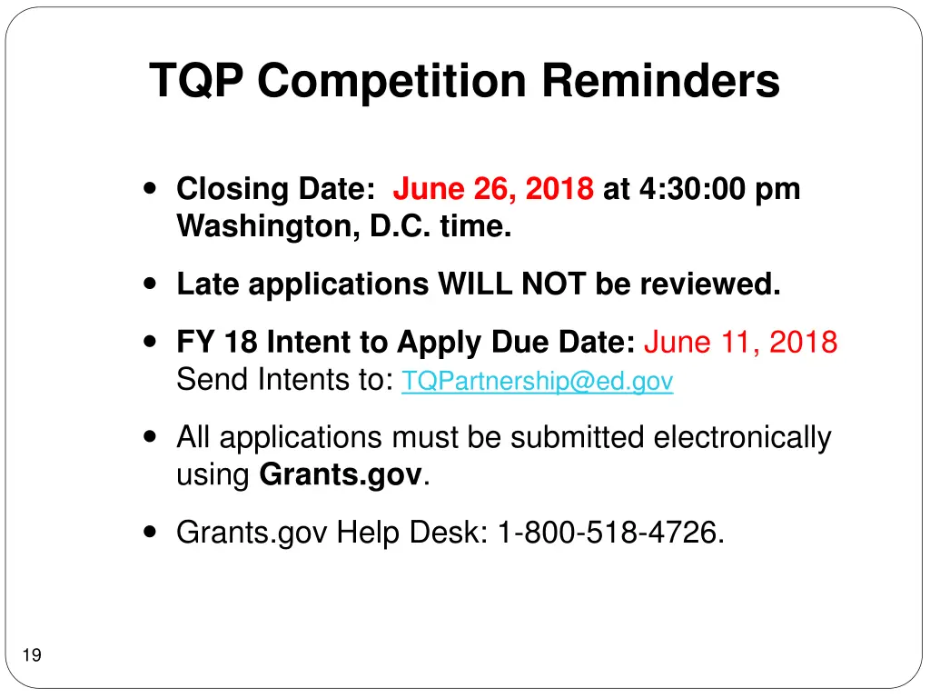 tqp competition reminders