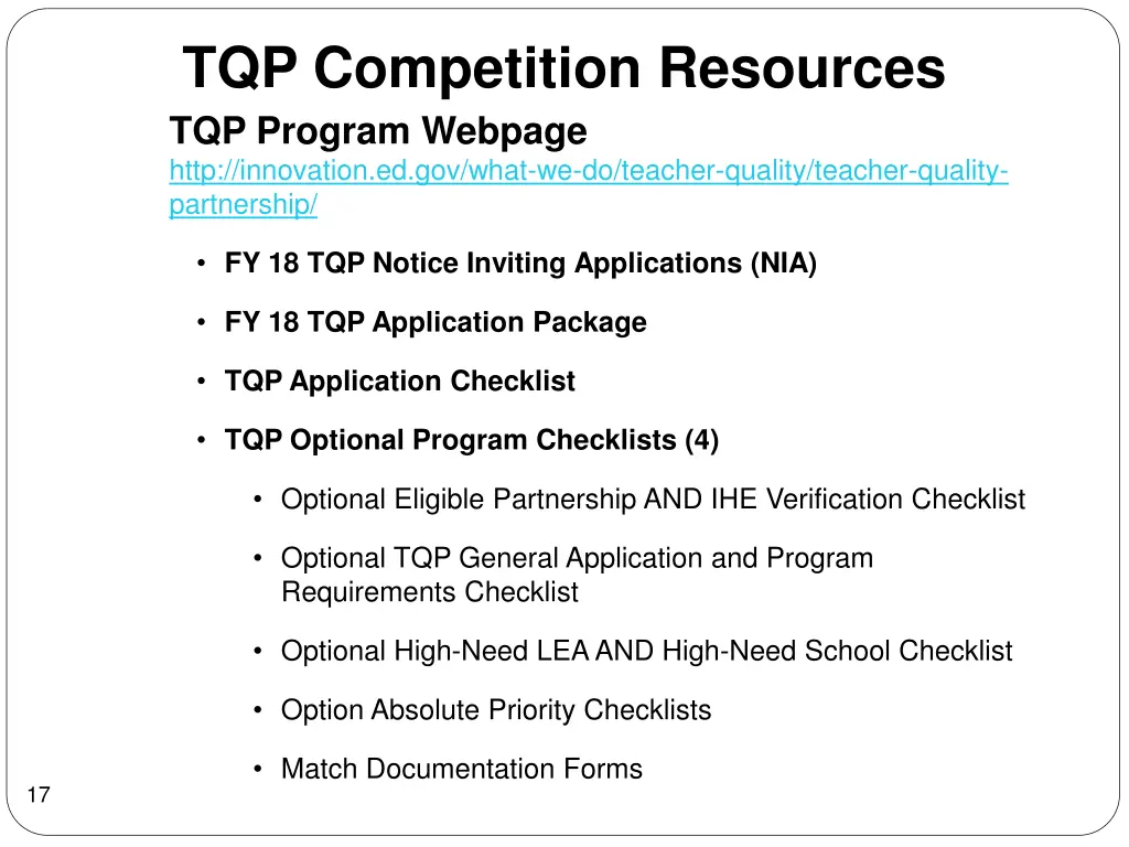 tqp competition resources tqp program webpage