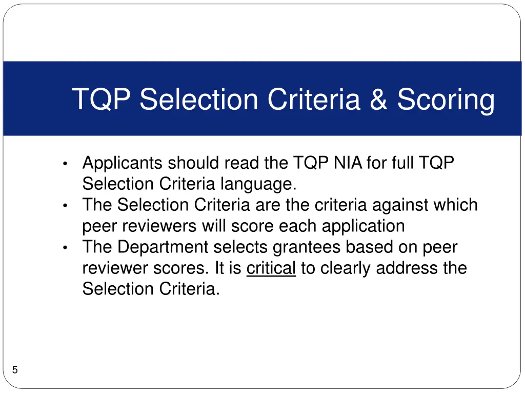 tqp selection criteria scoring