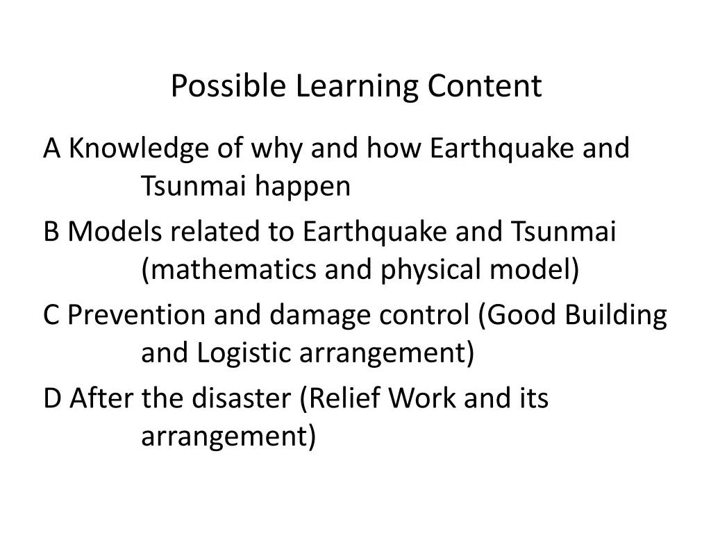 possible learning content