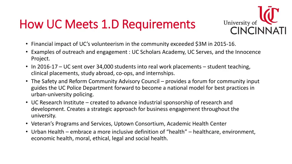 how uc meets 1 d requirements how uc meets