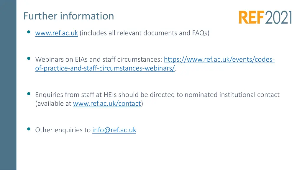 further information www ref ac uk includes