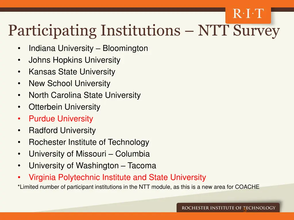 participating institutions ntt survey