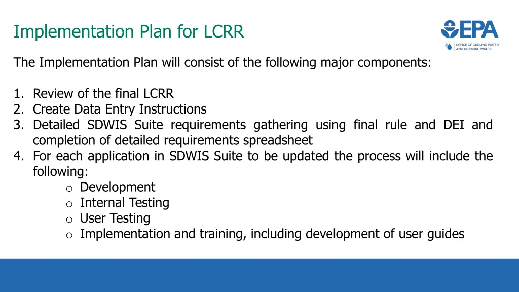 implementation plan for lcrr