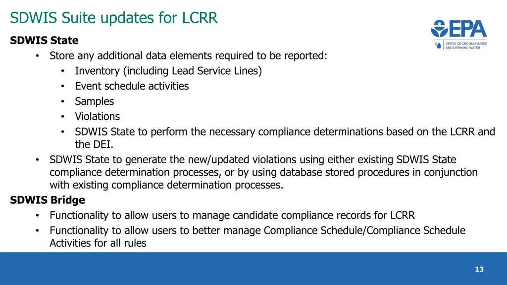sdwis suite updates for lcrr