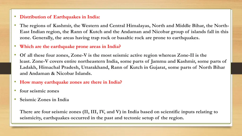 distribution of earthquakes in india the regions