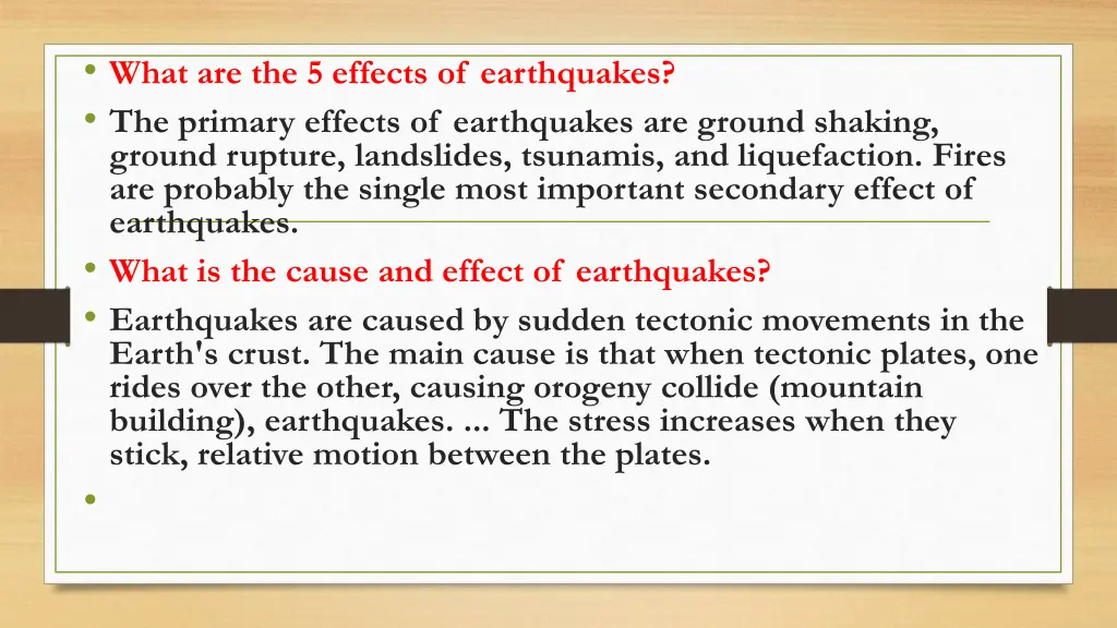 what are the 5 effects of earthquakes the primary