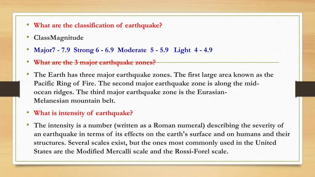 what are the classification of earthquake