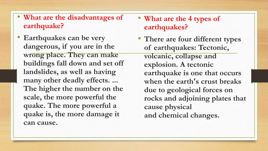 what are the disadvantages of earthquake