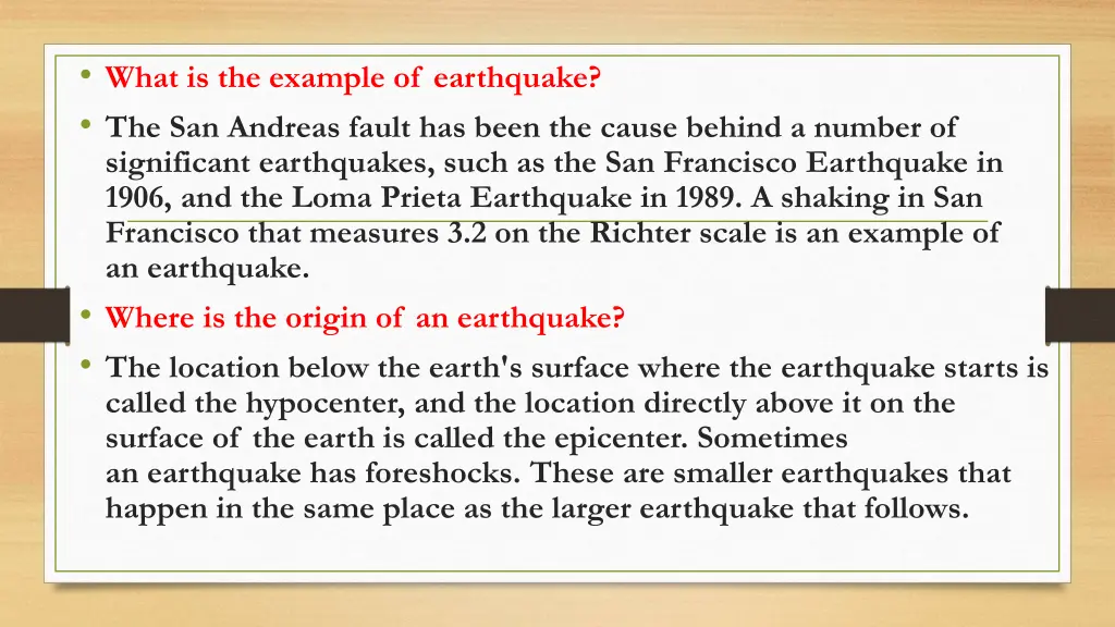 what is the example of earthquake the san andreas