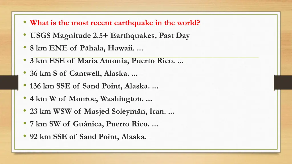 what is the most recent earthquake in the world