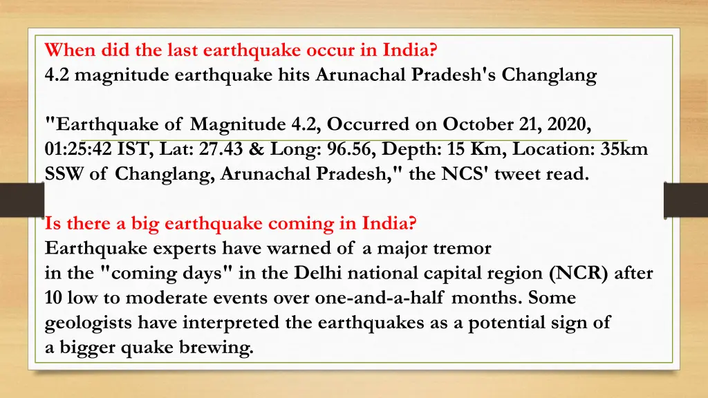 when did the last earthquake occur in india