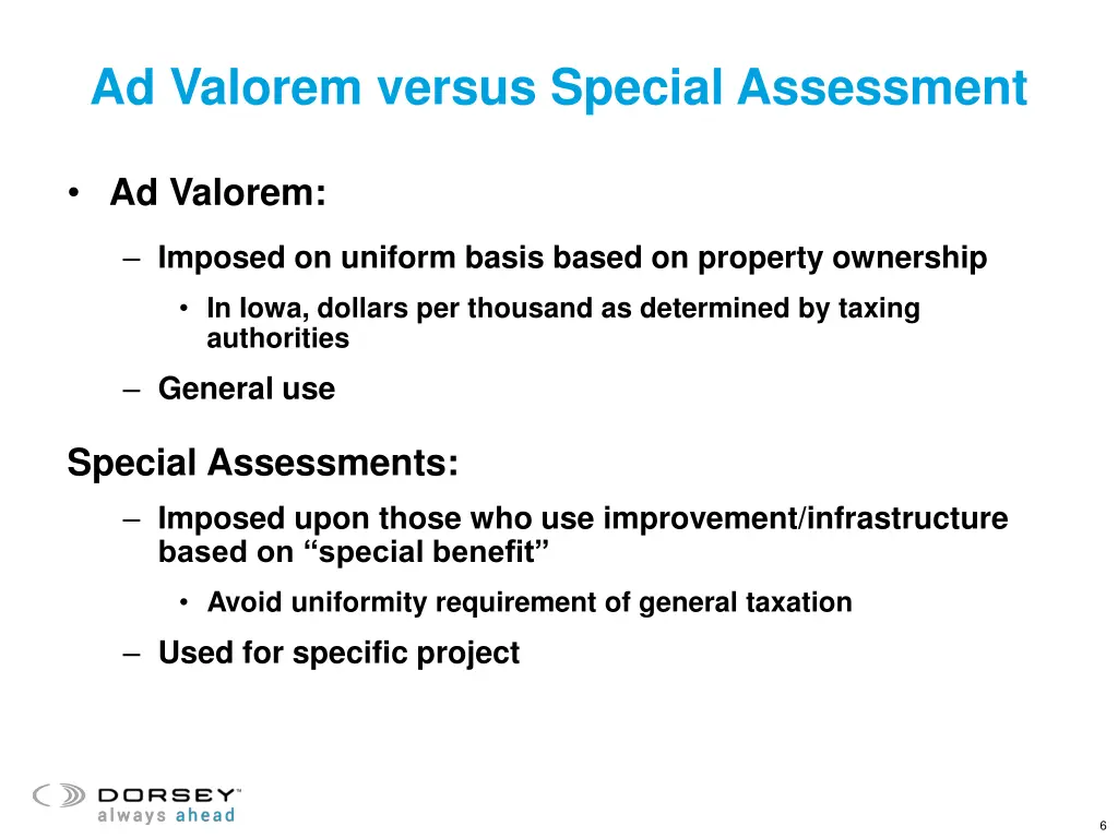 ad valorem versus special assessment