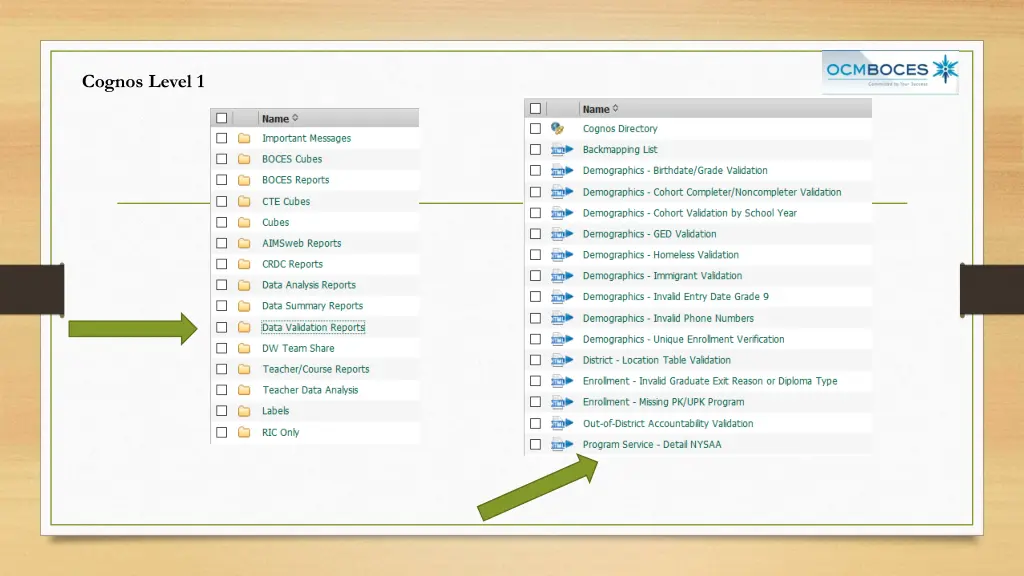 cognos level 1