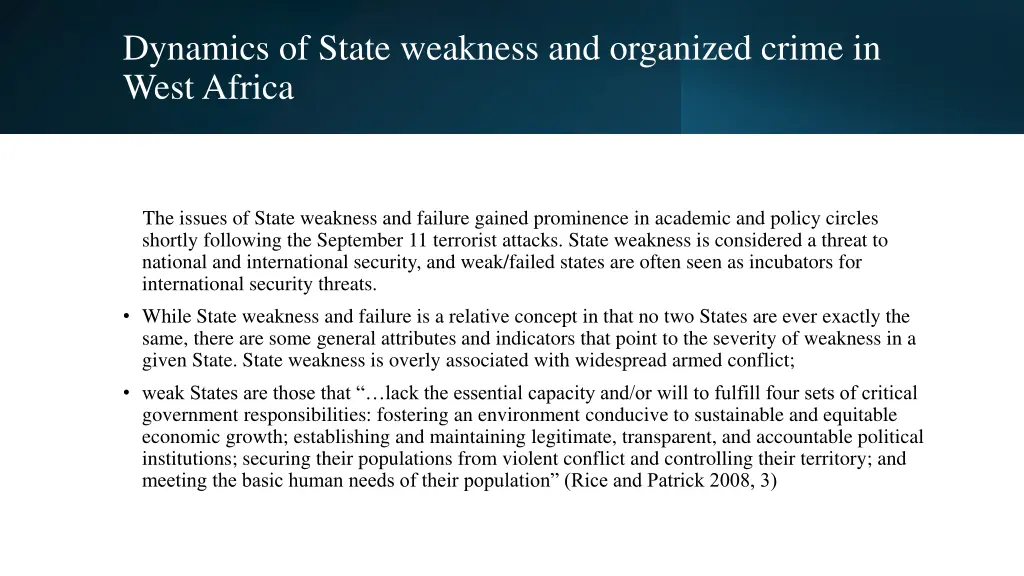 dynamics of state weakness and organized crime