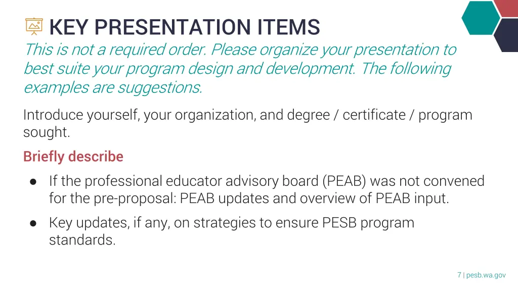 key presentation items this is not a required
