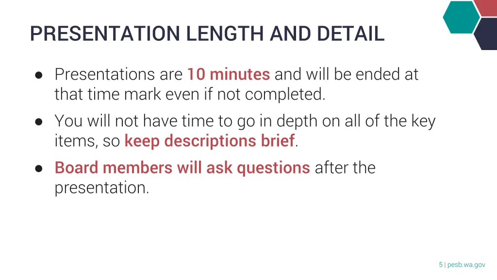 presentation length and detail