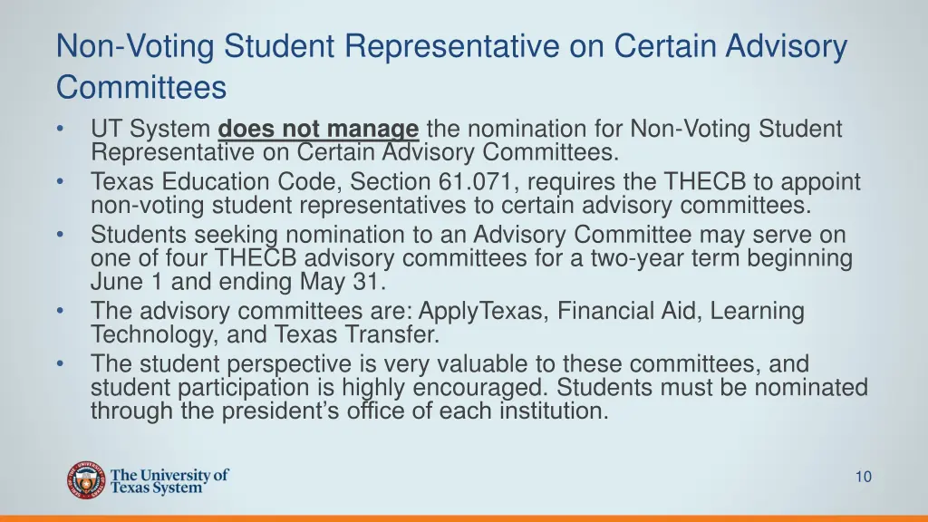 non voting student representative on certain