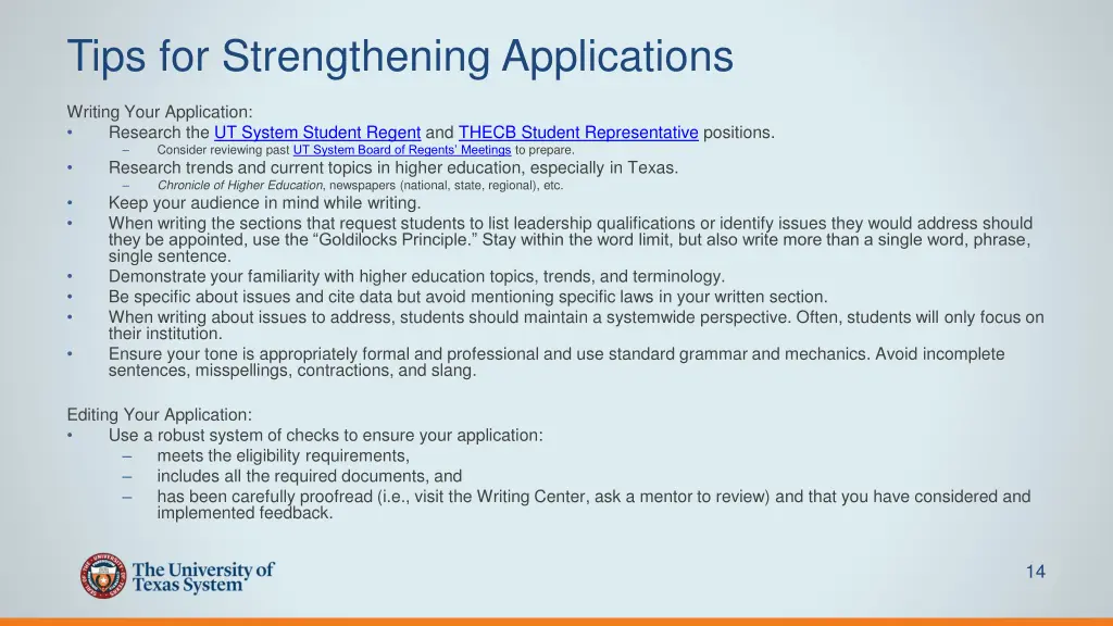 tips for strengthening applications