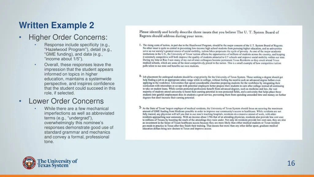written example 2 higher order concerns response