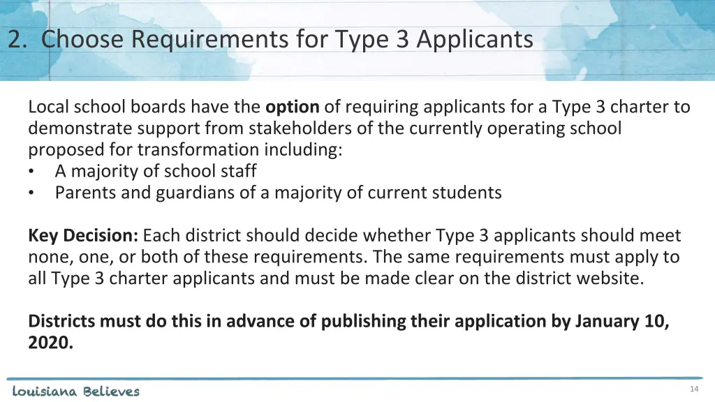 2 choose requirements for type 3 applicants