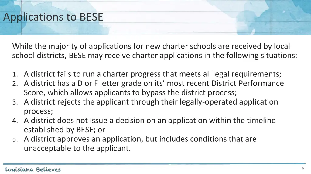 applications to bese