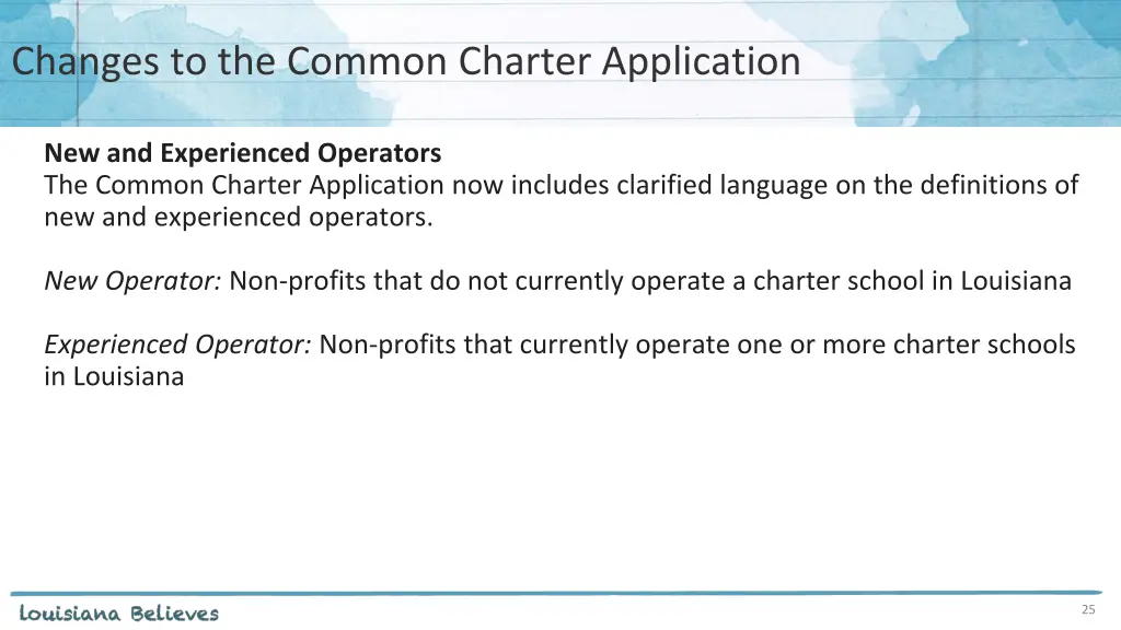 changes to the common charter application 1