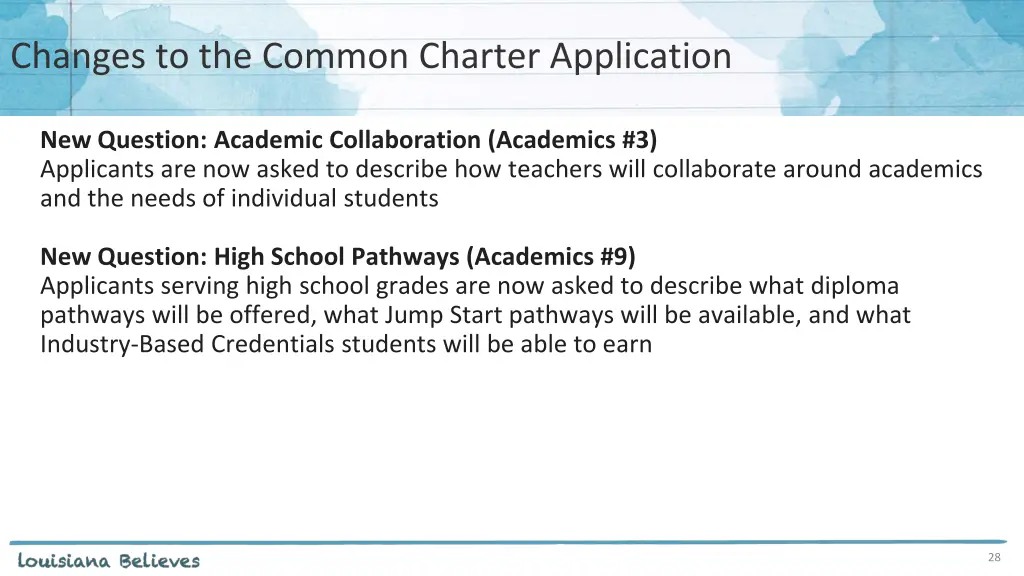 changes to the common charter application 4