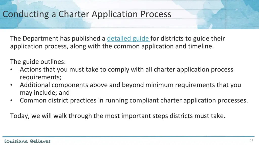conducting a charter application process