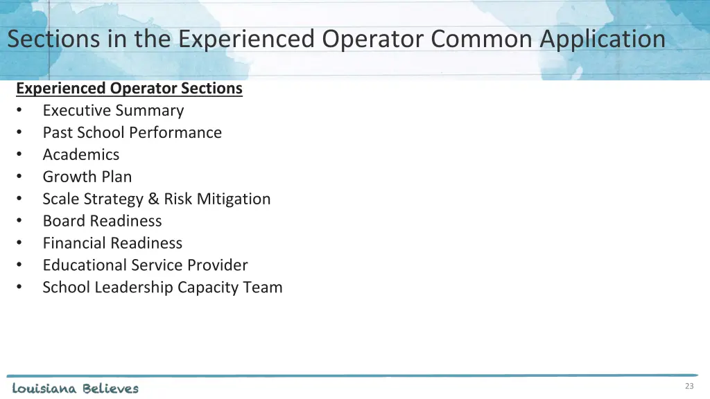 sections in the experienced operator common