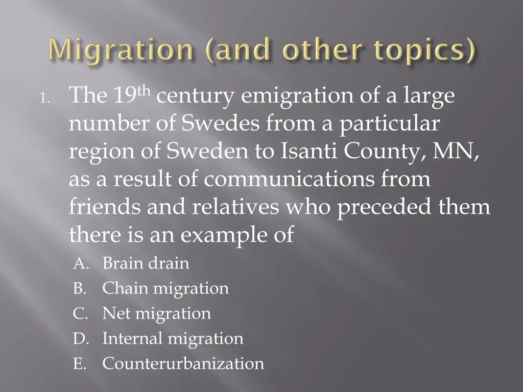 1 the 19 th century emigration of a large number