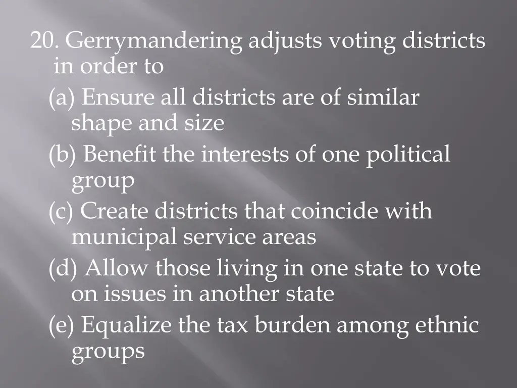 20 gerrymandering adjusts voting districts