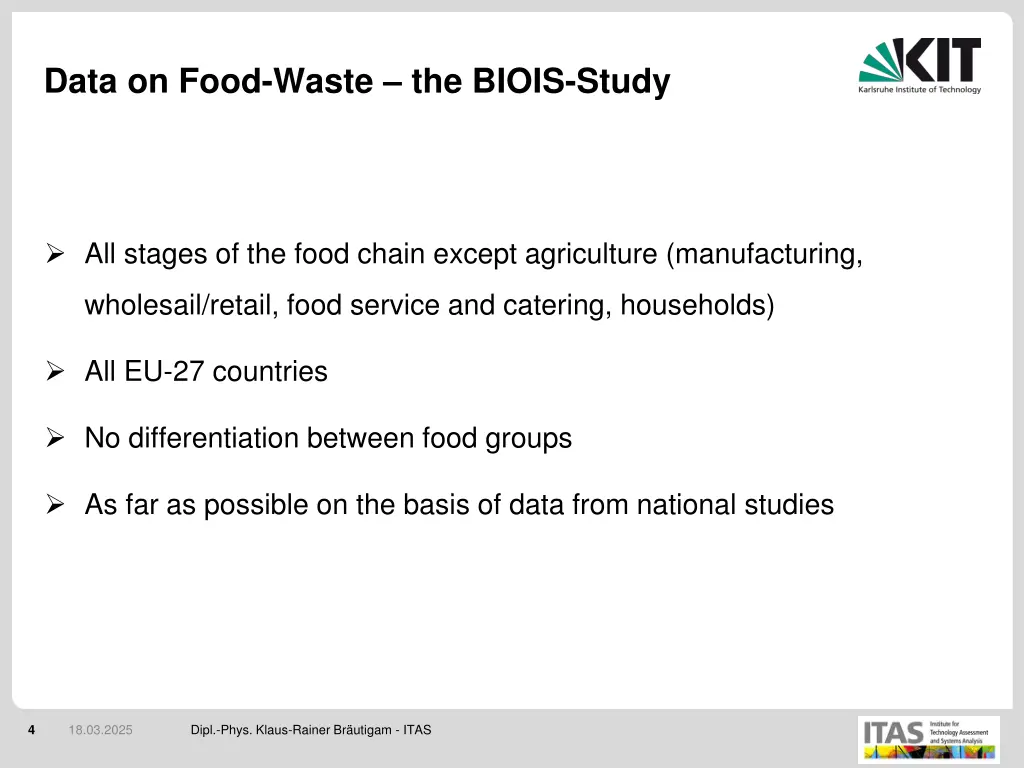 data on food waste the biois study